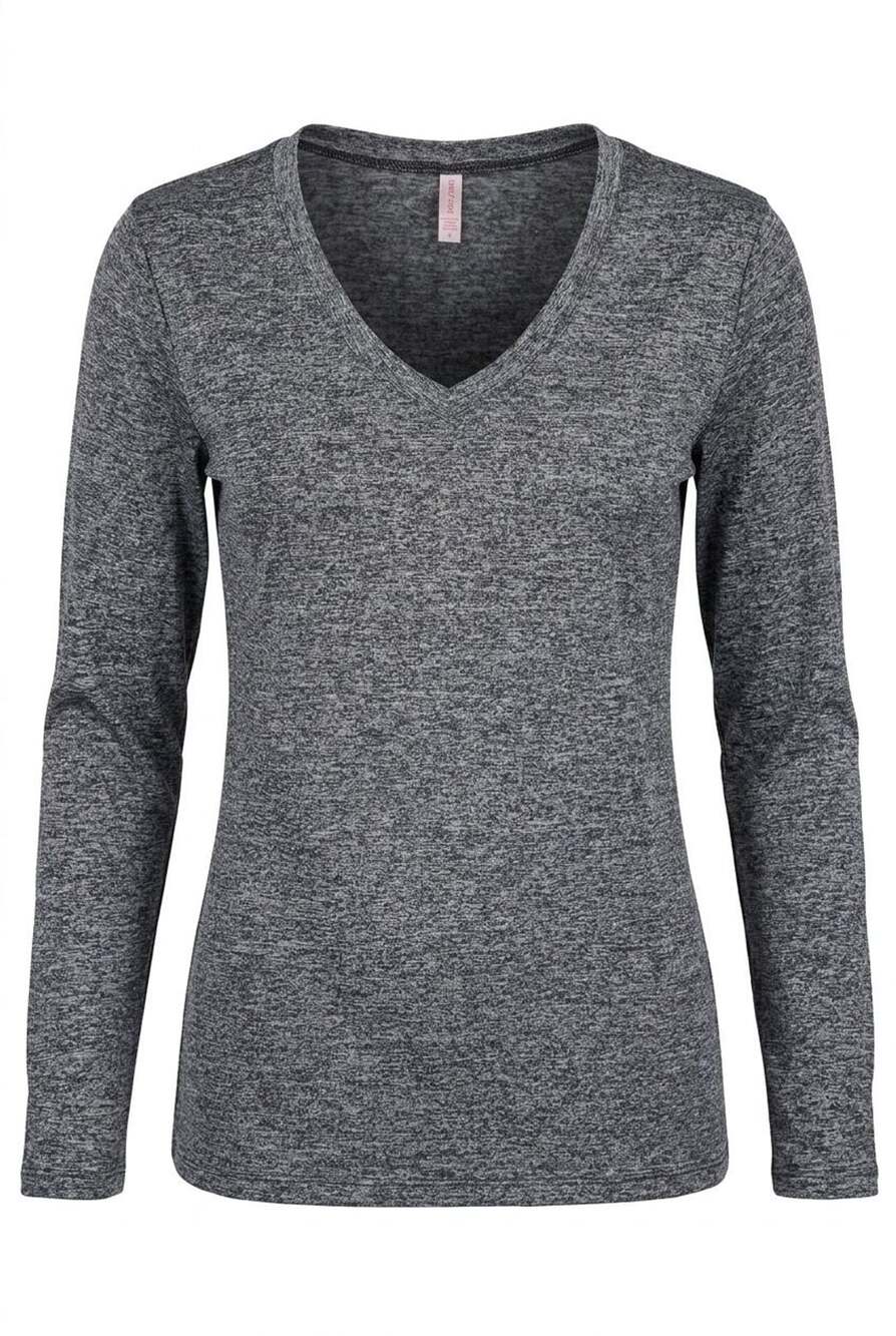 Eevee Ladies Heather Gray Long Sleeve V-Neck Top #926